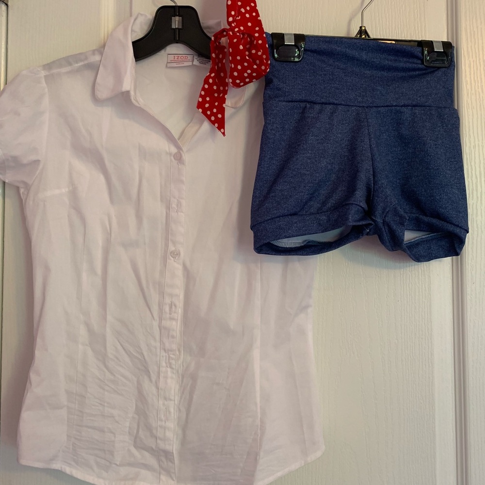 Jazz white shirt with blue shorts dance costume